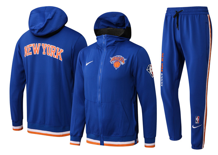 Men's New York Knicks 75th Anniversary Royal Performance Showtime Full-Zip Hoodie Jacket And Pants Suit - Click Image to Close